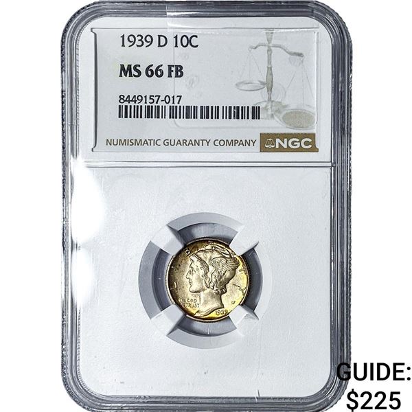 1939-D Mercury Silver Dime NGC MS66 FB