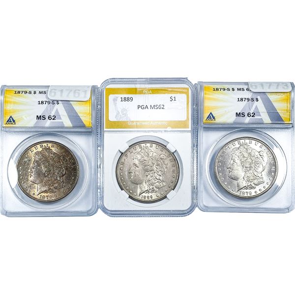 [3] 1879-1889 Morgan Silver Dollar ANACS/PGA MS62