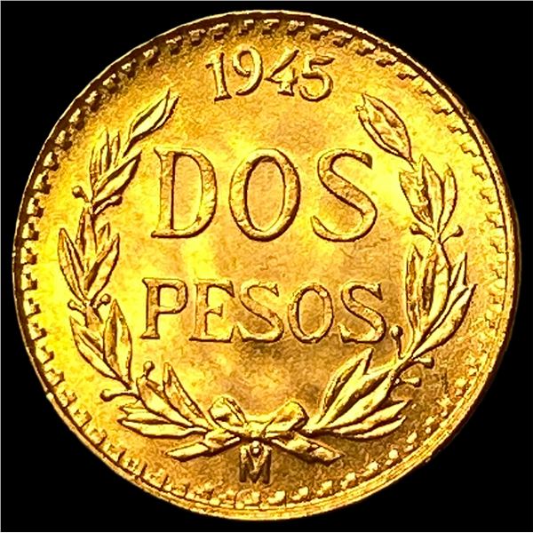 1945-Mo Mexico Gold 2 Pesos UNCIRCULATED