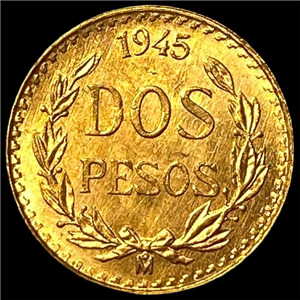 1945-Mo Mexico Gold 2 Pesos UNCIRCULATED