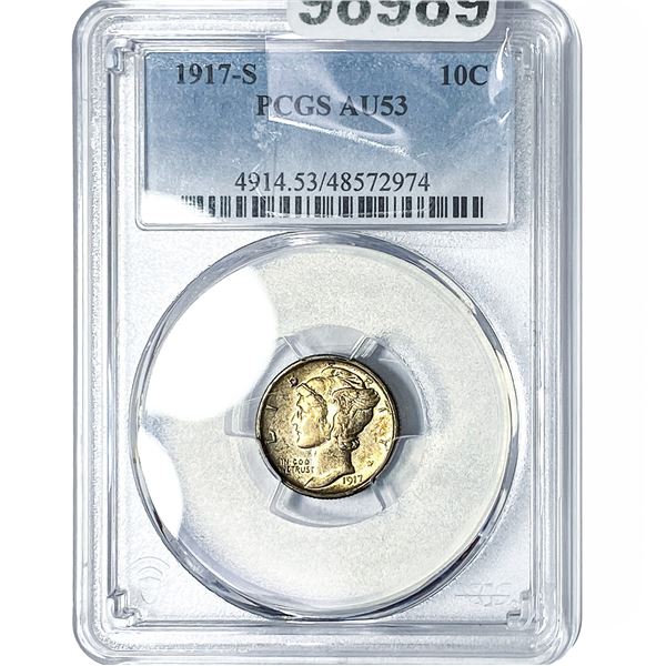 1917-S Mercury Silver Dime PCGS AU53