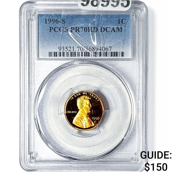 1996-S Lincoln Memorial Cent PCGS PR70 RD DCAM