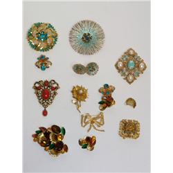 Bag Vintage Costume Jewelry Brooches Earring