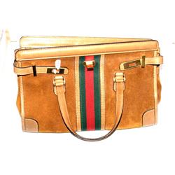 Authentic Gucci Purse Brown Suede, Green & Red St