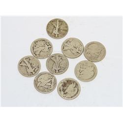 Lot of 9 Walking Liberty Half Dollars