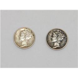 Set of 2 Mercury Dimes Extremely Fine Condition