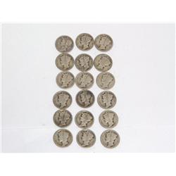 Lot of 18 Mercury Dimes from 1920's
