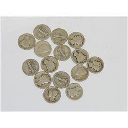 Lot of 15 Mercury Dimes from 1916-'19