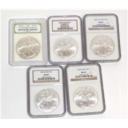 Group of Five Certified Silver Eagle