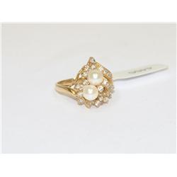 5.00mm White Pearls & Diamonds Cluster Ladies Ring