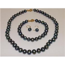 Black Pearl Necklace, Bracelet & Earrings Set