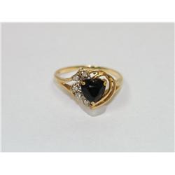 Onyx & Diamonds Heart Design Ladies Ring