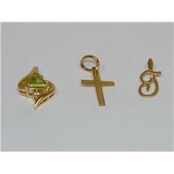 AAA Peridot Pendant, Gold Cross & "J" Pendant