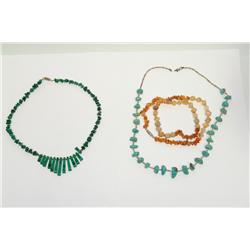 3 Necklace Hand Made Of Turquoise, Amber & Malach