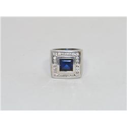 Chatham Blue Sapphire & White Gemstones Ring