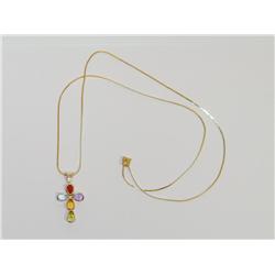 14k Gold Cross w/2 carat Color Stones & Chain