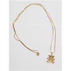 Teddy Bear 14k With Chain 10 Point Diamond