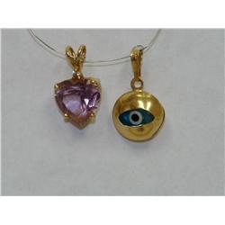 AAA Amethyst Heart Pendant & Blue Evil Eye Pendant