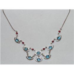 AAA Blue Topaz & Burmese Ruby Hand Made Necklace