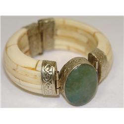 1930's Bone Design Agate Hand Made Bracelet