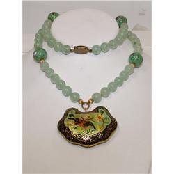 AAA Apple Jade Hand Painted Enamel Necklace