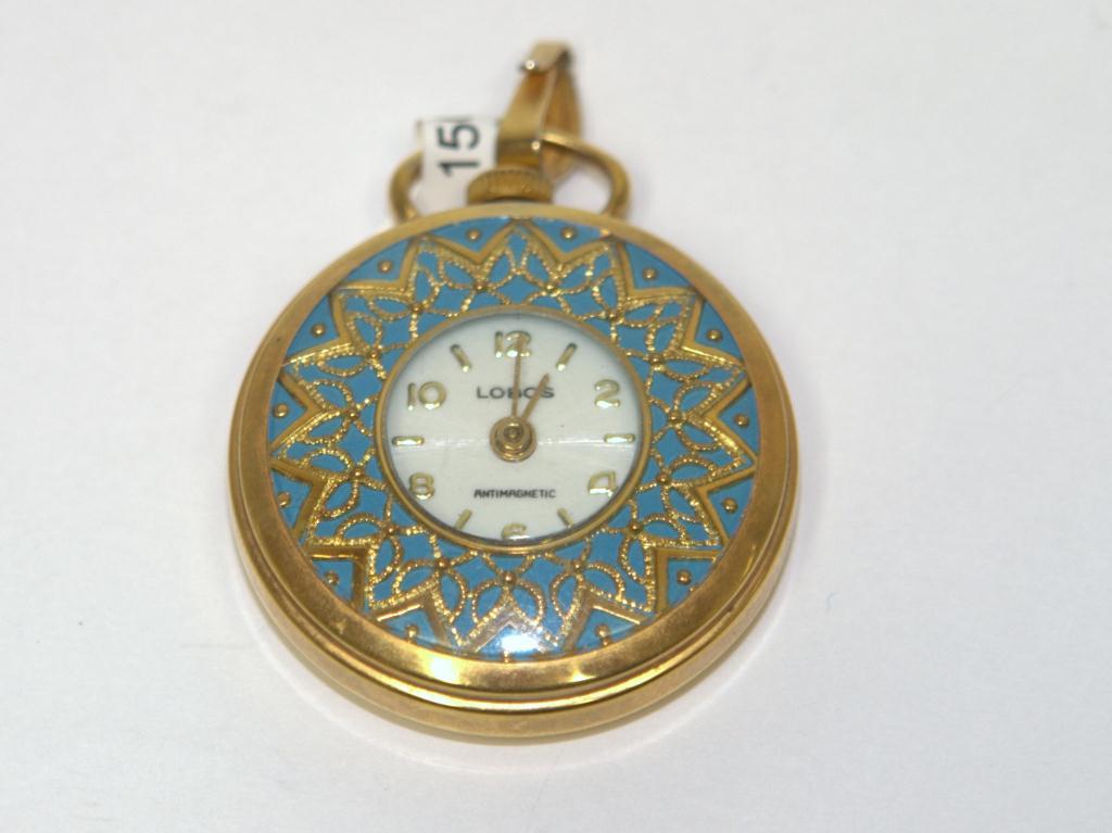 Lobos Swiss Made Blue Enamel Ladies Pendant Watch