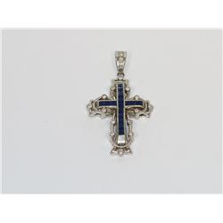 Chatham Blue sapphire Heavy Fashion Cross Pendant