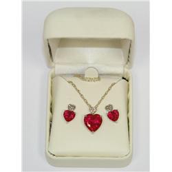 AAA Chatham Ruby Heart Shape Pendant & Earrings s