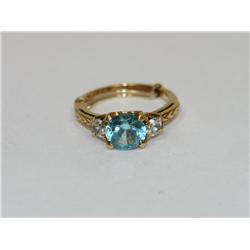 AAA Blue Topaz Vintage Hand Engraved Ring