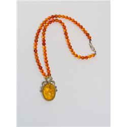 Amber Necklace - Sterling & Marcasite Pendant
