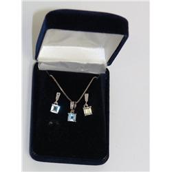 AAA Blue Topaz Pendant & Earrings Ladies Set