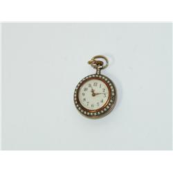 Vintage Pocket Watch Pearls Bezel Enamel Painted