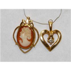 Italian Cameo Pendant & Diamond Heart Pendant
