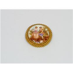 Antique C.1900 German Porcelain Courting Brooch