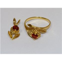 AAA Garnet Rose Design Ladies Ring & Pendant Set