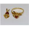 Image 1 : AAA Garnet Rose Design Ladies Ring & Pendant Set
