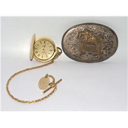 Colibri 17 Jewels Pocket Watch & Cowboy Buckle