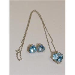 Blue Topaz Heart Shape Necklace & Earrings Set