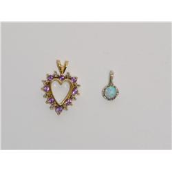 Opal and Heart Diamond and Amethyst Pendants