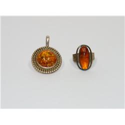 Baltic Amber Vintage Ladies Ring & Pendant set