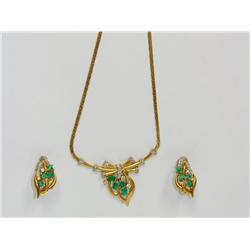 AAA Colombian Emerald & Diamonds Necklace & Earri