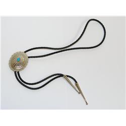 Bolo Tie Leather Turquoise Hand Engraved