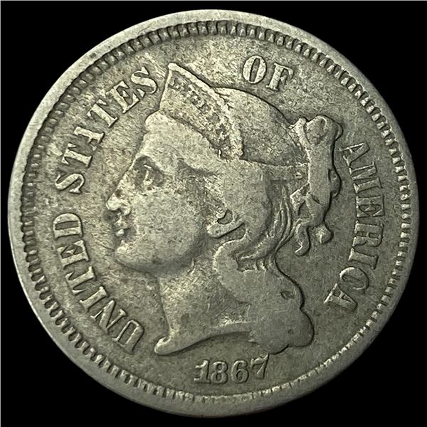 1867 Nickel Three-Cent Piece LIGHTLY  CIRCULATED