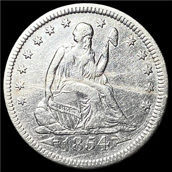 1854 Arrows Seated Liberty Quarter CHOICE AU
