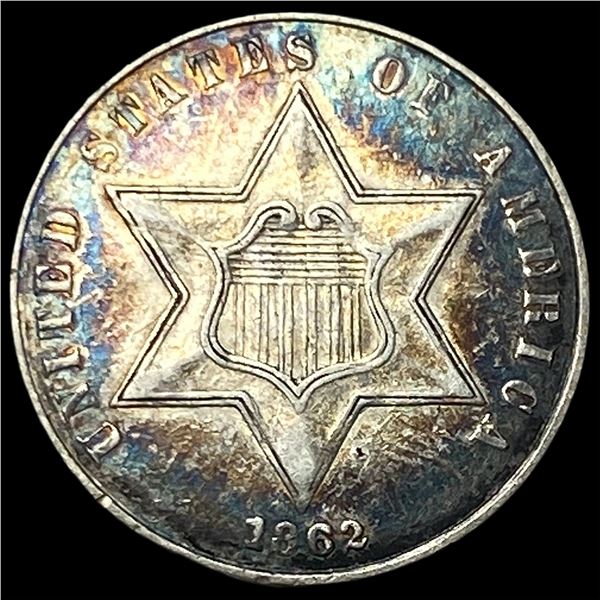 1862 Silver Three-Cent Piece CLOSELY  UNCIRCULATED