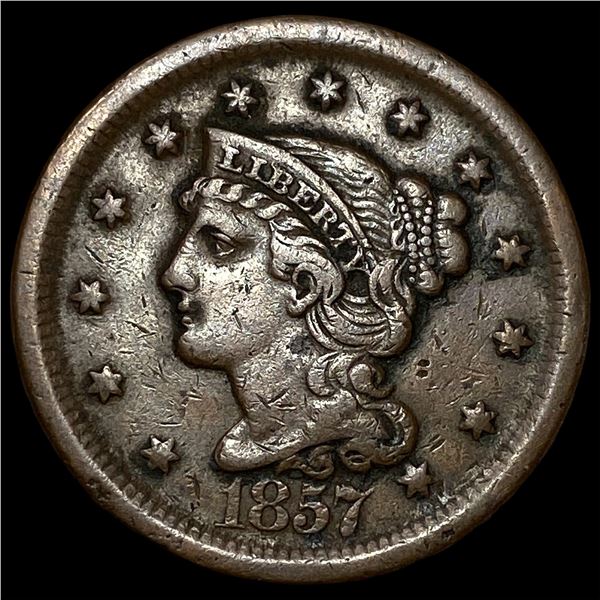 1857 Braided Hair Large Cent NEARLY  UNCIRCULATED