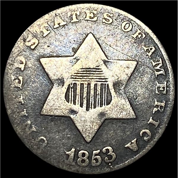1853 Silver Three-Cent Piece LIGHTLY  CIRCULATED