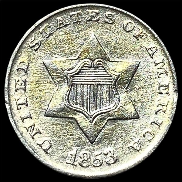 1853 Silver Three-Cent Piece CHOICE AU