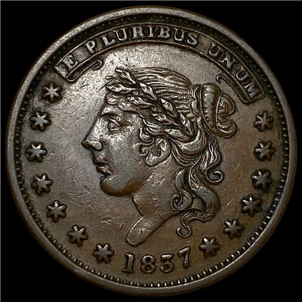 1837 Hard Times Token Centre Market New York  CLOSELY UNCIRCULATED
