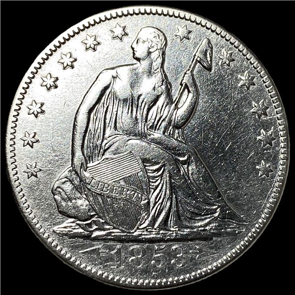 1853-O Arrows & Rays Silver Seated Liberty Half Dollar CHOICE AU